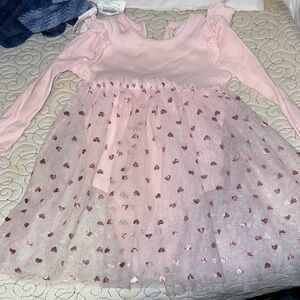 Baby girl Pink Long Sleeve Dress with Heart Details